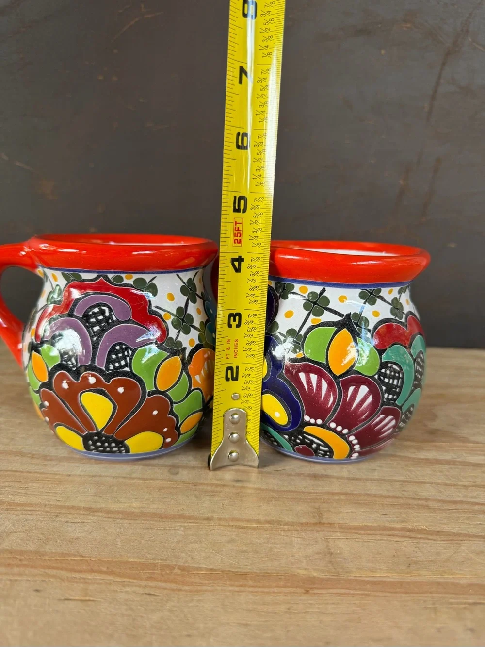 Hand-Painted Talavera-Style Coffee Mugs in Bright Multicolor